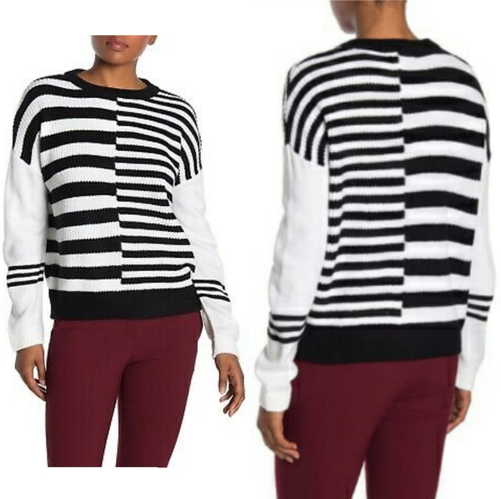 Catherine Malandrino Striped Black White Sweater